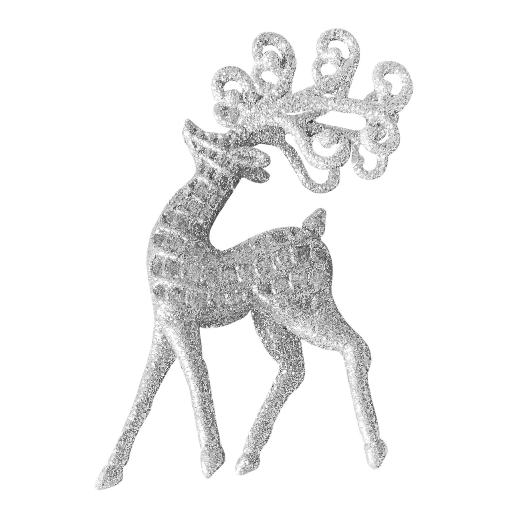 Glitter Reindeer Hanging Decoration - Silver