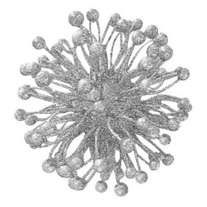 Glitter Flower Pom Pom Hanging Decoration - Silver