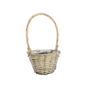 Round Split Willow Basket With Handle and Liner - Grey Wash - Dia 19cm