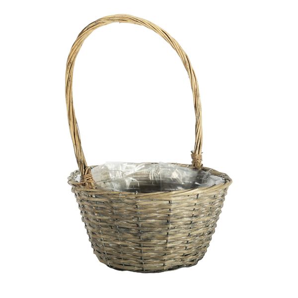 Round Split Willow Basket With Handle and  Liner - Grey Wash - Dia 30cm