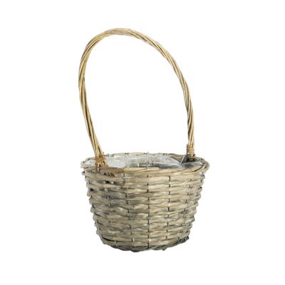 Round Split Willow Basket With Handle and Liner - Grey Wash - Dia 23cm