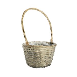 Round Split Willow Basket With Handle and Liner - Grey Wash - Dia 23cm