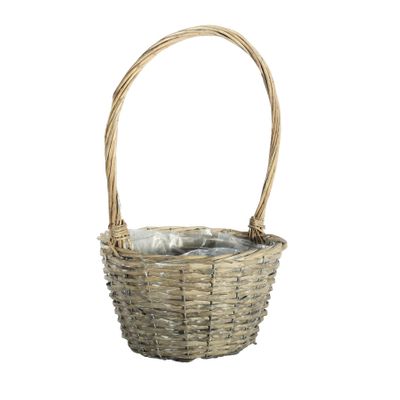 Round Split Willow Basket With Handle and Liner - Grey Wash - Dia 27cm