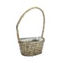 Oval Split  Willow Basket on Willow Frame  with Handle and Liner - Grey Wash - D