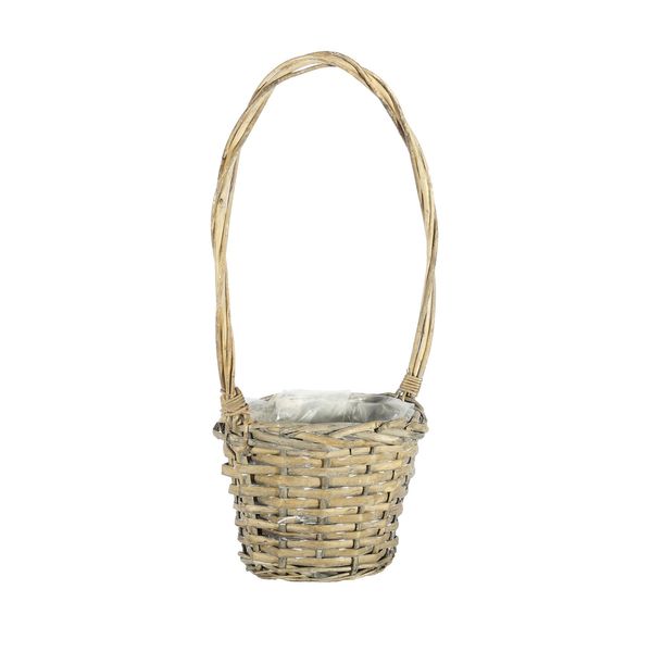 Small Split Willow Basket with Handle and  Liner - Grey Wash  - Dia 16cm