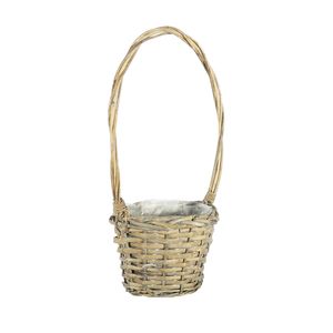 Small Split Willow Basket with Handle and  Liner - Grey Wash  - Dia 16cm