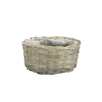 Oval Wood Chip Basket -Full Willow Rim and Liner - 22x17xH11cm 