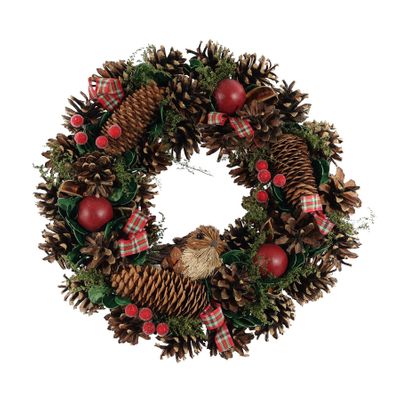 Xmas Wreath  - Tartan Bows Fruit & Bird - 36cm