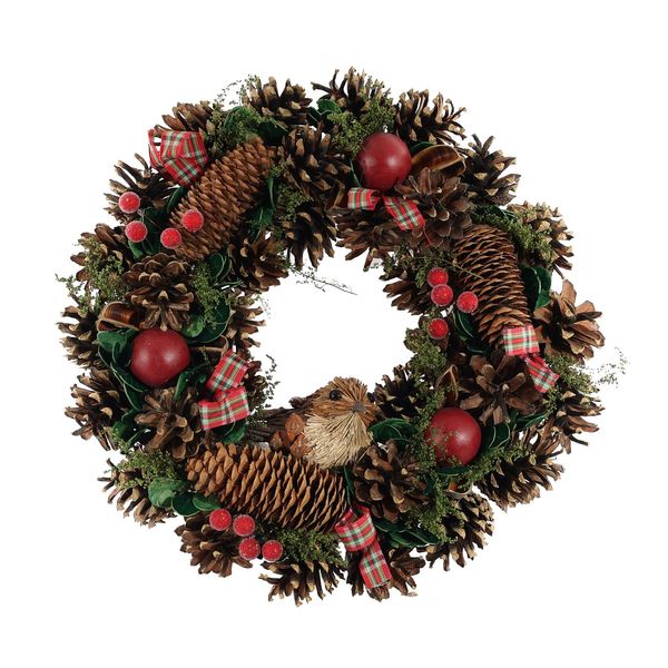 Xmas Wreath  - Tartan Bows Fruit & Bird - 36cm