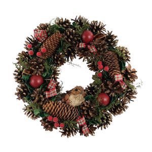 Xmas Wreath  - Tartan Bows Fruit & Bird - 36cm