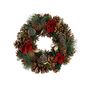 Xmas Wreath - Natural Cones  /Lotus Heads / Red Flower - 30cm