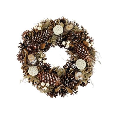 Xmas Wreath - Snow Tipped  Cones & Lotus Heads - 30cm