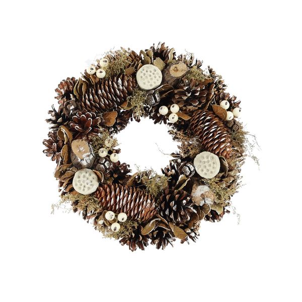 Xmas Wreath - Snow Tipped  Cones & Lotus Heads - 30cm