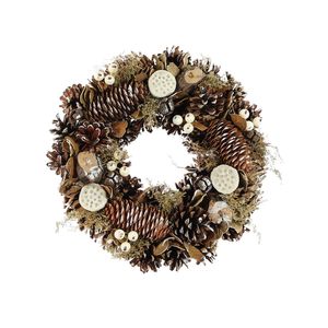 Xmas Wreath - Snow Tipped  Cones & Lotus Heads - 30cm