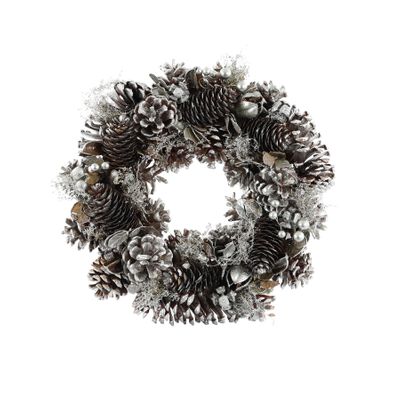 Xmas Wreath -  Assorted  Cones & Berries - Silver - 30cm