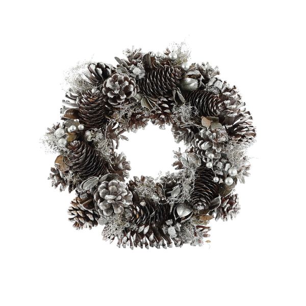 Xmas Wreath -  Assorted  Cones & Berries - Silver - 30cm