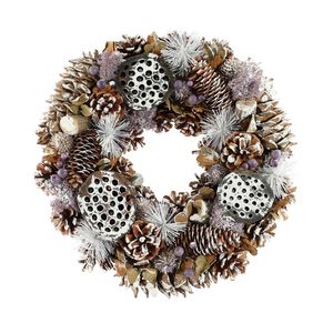 Xmas Wreath - Snowy Tipped Cones / Lotus Heads / - Lilac Moss- 36cm