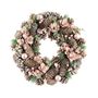 Xmas  Wreath - Assorted Cones / Baubles - Frosted  Pink - 36cm