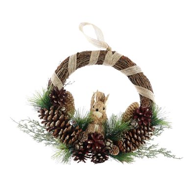Half Wreath  - Cones / Squirrel - Naturall Ribbon Hanger - 36cm