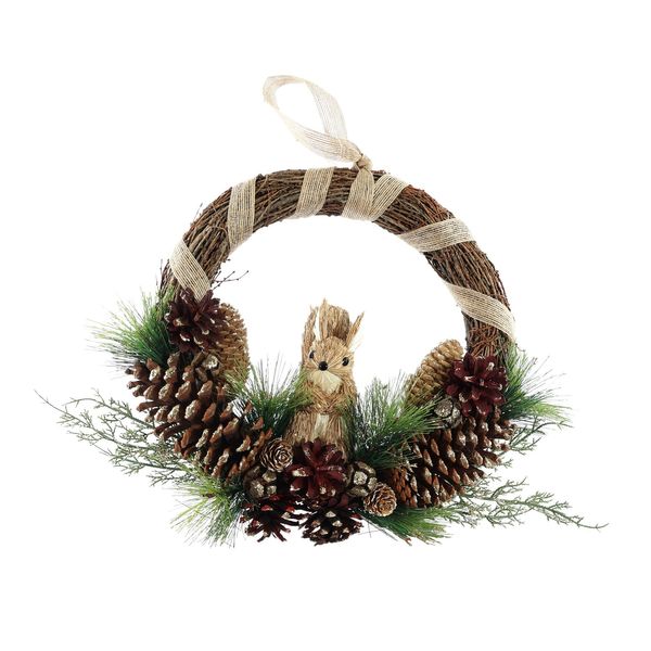 Half Wreath  - Cones / Squirrel - Naturall Ribbon Hanger - 36cm