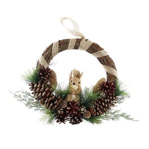Half Wreath  - Cones / Squirrel - Naturall Ribbon Hanger - 36cm