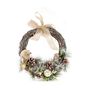 Xmas Half Wreath - Snowy Tipped Bird & Cones - Natural Ribbon Bow - 37cm