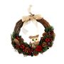 Xmas Half Wreath - Owl - Cones & Red Apples - Natural Bow - 36cm