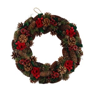 Xmas  Wreath - Cone / Red Flower & Apple  - 45cm