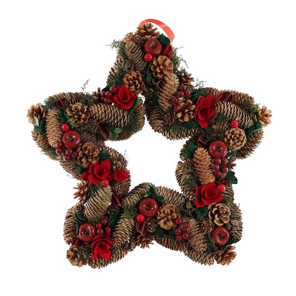 Xmas Star Wreath - Red Flower & Apple - 47cm