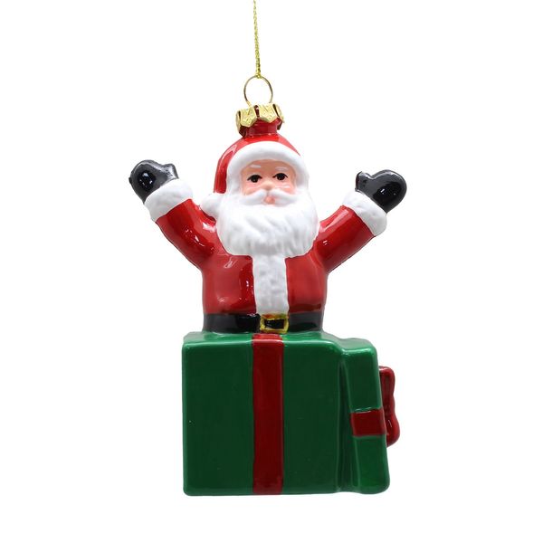 Santa in Giftbox Ornament - 10cm