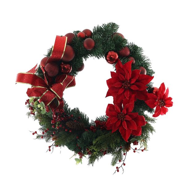 Poinsettia & Pine Wreath - 60cm