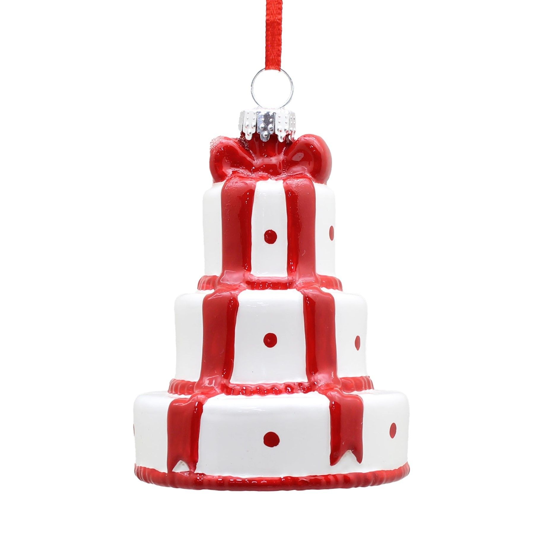 Tiered Cake Ornament - White/Red - 8cm