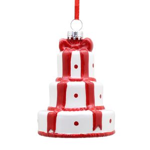 Tiered Cake Ornament - White/Red - 8cm