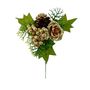 Glitter Berry /Cone with Green Leaf Pick - Gold - 18cm