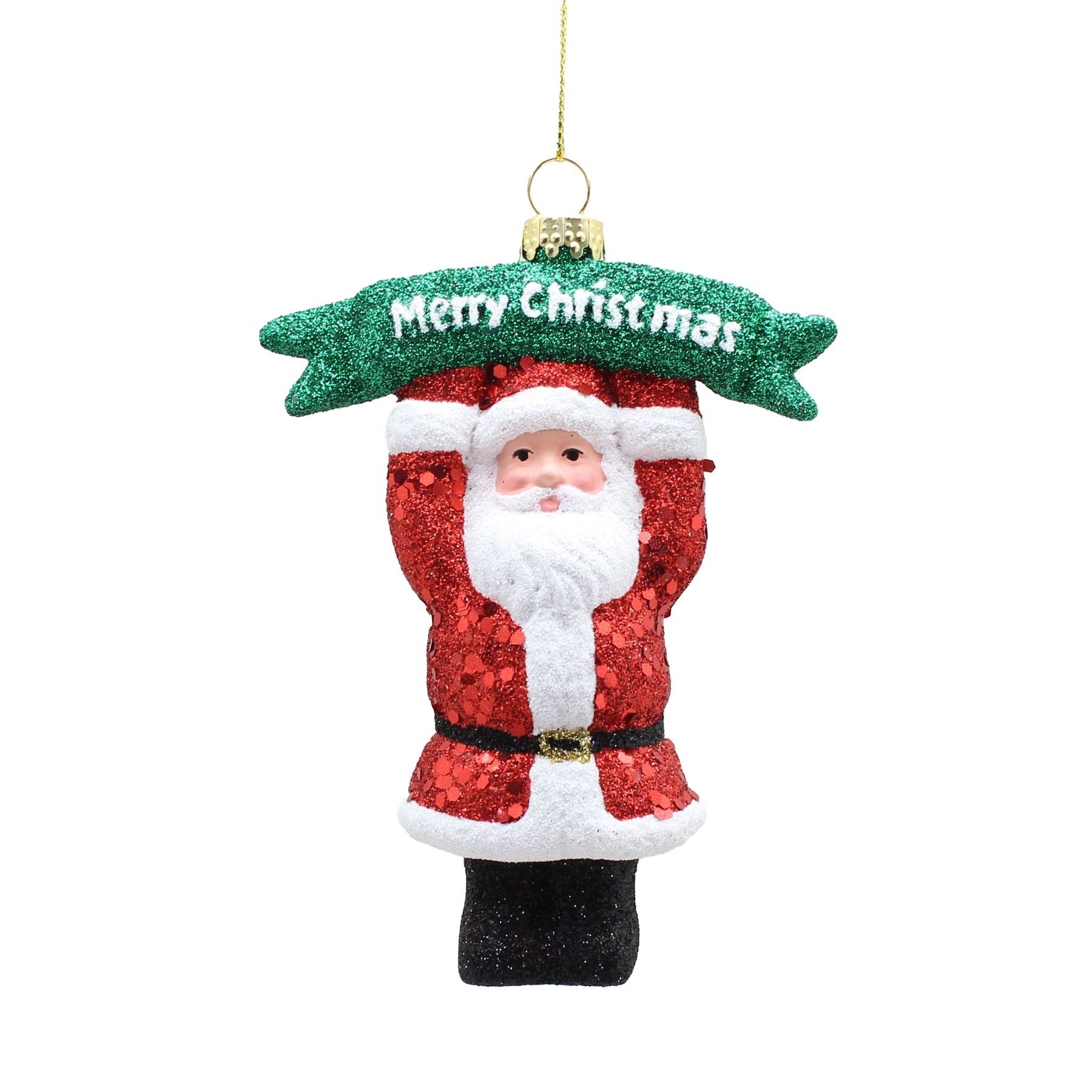 Sparkly Santa with Plaque Ornament - 11cm