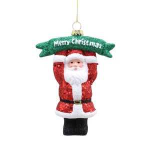 Sparkly Santa with Plaque Ornament - 11cm