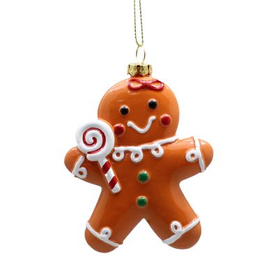 Sparkly Gingerbread with Lollipop Ornament - 10cm