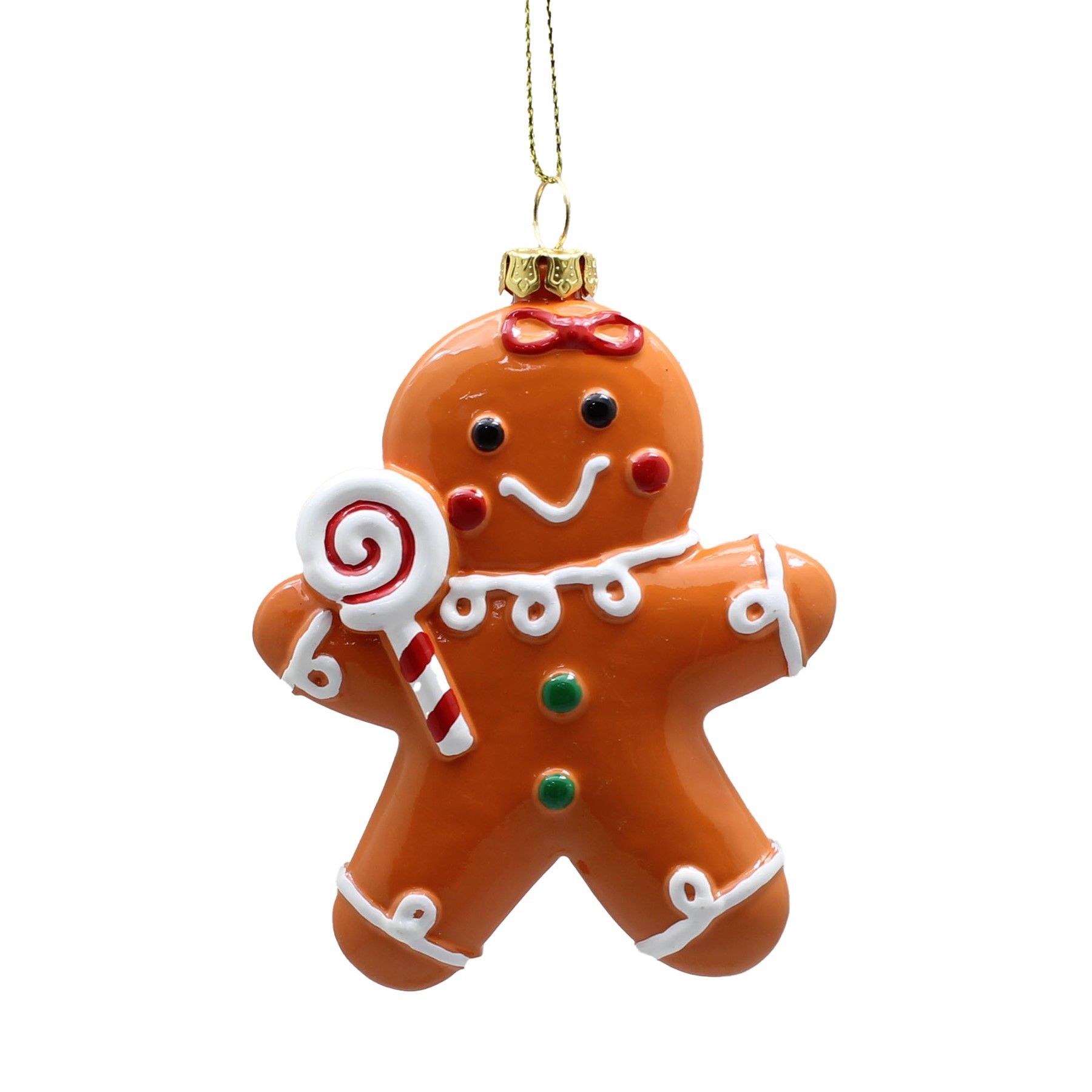 Sparkly Gingerbread with Lollipop Ornament - 10cm