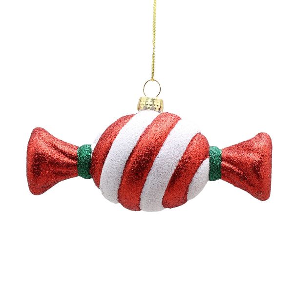 Sparkly Striped Candy Ornament - Red/White - L12cm