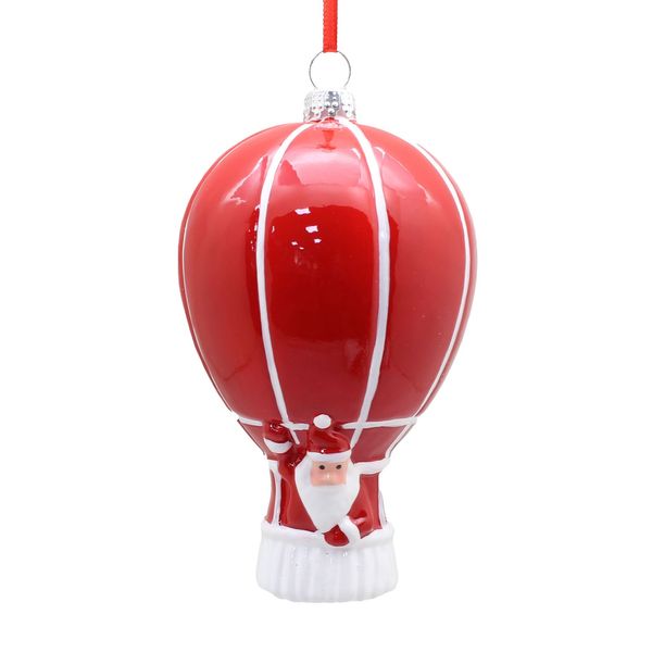 Hot Air Balloon with Santa Ornament - Red/White - 12cm