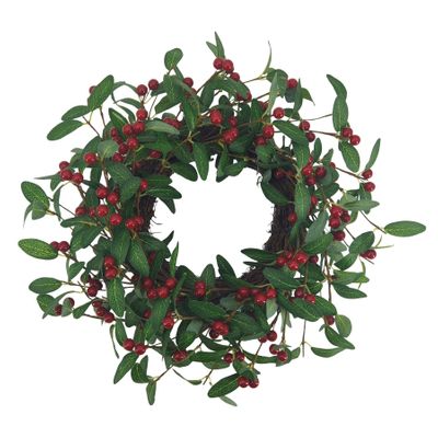 Mini Leaves with Red Berry Wreath - 45cm