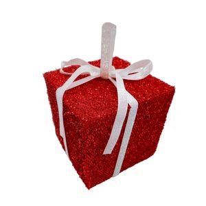 Sparkly Present with White Bow Hanging Decoration - Red - 15cm
