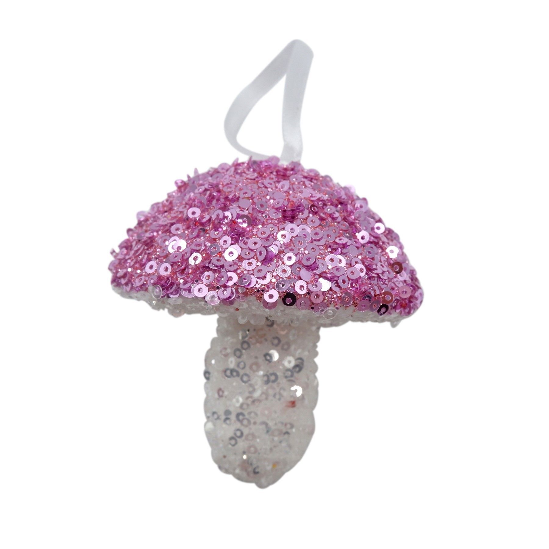 Sequin Mushroom Hanging Decoration - Pink/White - 7cm
