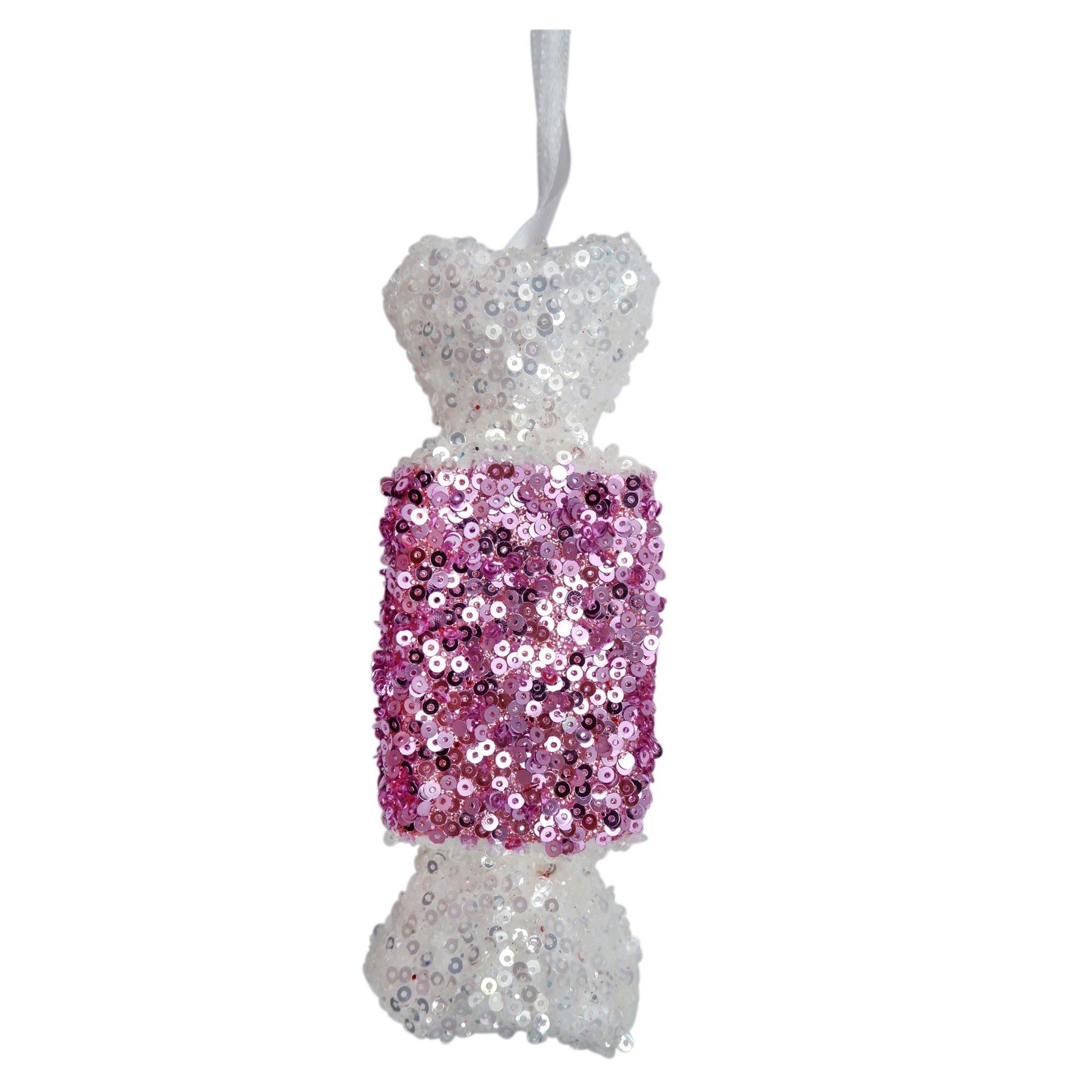 Sequin Square Candy Hanging Decoration - Pink/White - 15cm