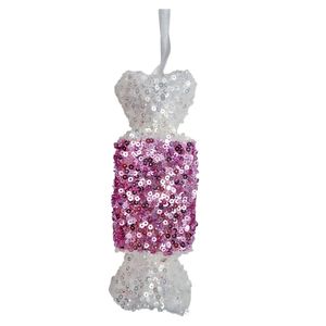Sequin Square Candy Hanging Decoration - Pink/White - 15cm