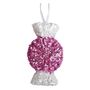 Sequin Round Candy Hanging Decoration - Pink/White - 15cm
