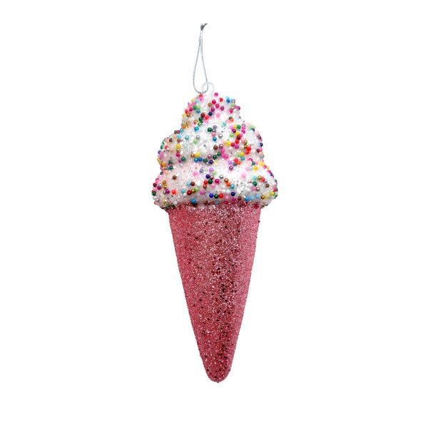 Glitter Ice Cream Cone Hanging Decoration - Pink - 15cm