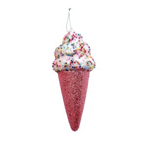 Glitter Ice Cream Cone Hanging Decoration - Pink - 15cm