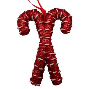 Glitter Cross Candy Canes Hanging Decoration - Red - 17cm