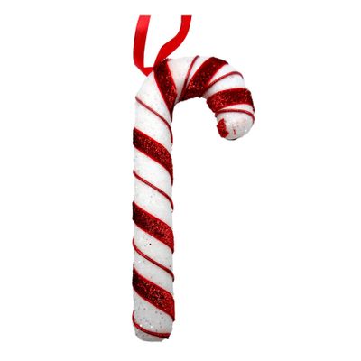Glitter Candy Cane Hanging Decoration - Red/White - 17cm